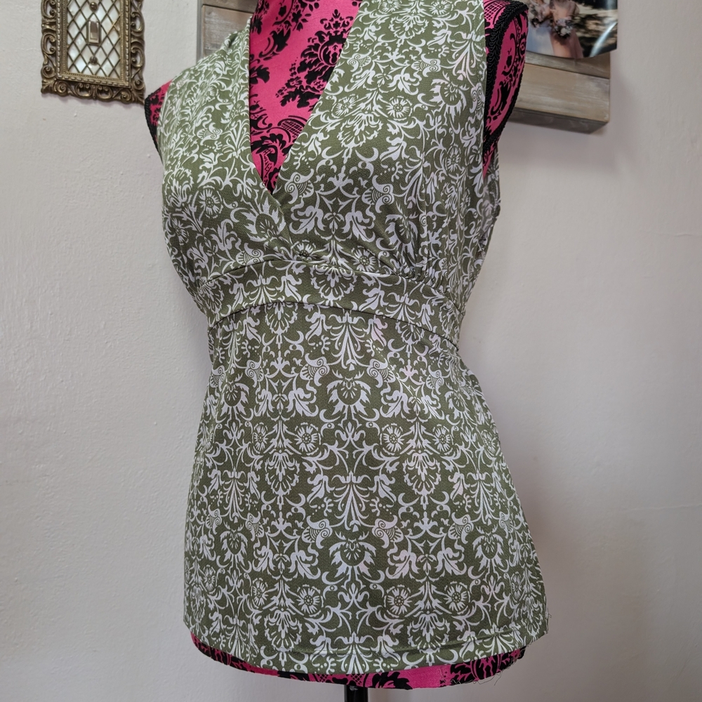 Elegant Olive Green Floral Women's Babydoll Top